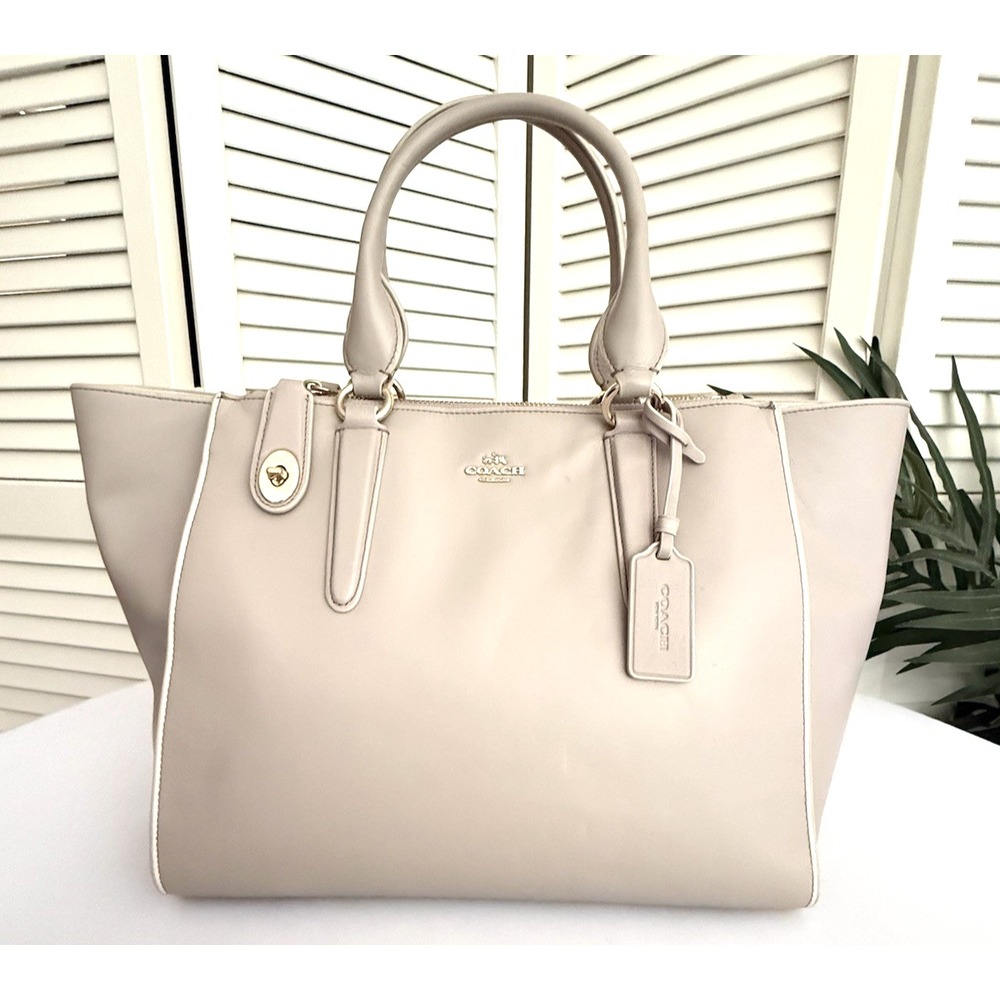 Coach Crosby Carryall Grey Birch Leather Satchel Crossbody Handbag NWT